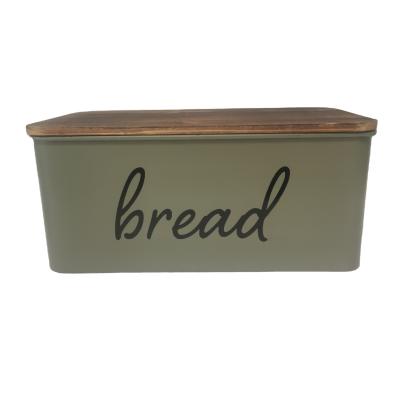 China Modern Food Storage Bin Container Vintage Iron Bread Loaf Storage Box With Bamboo Lid for sale