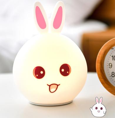 China Modern Hots Sales Colorful Rabbit LED Night Light Silicone Cartoon USB Charging Multicolor Touch Sensor For Baby Bedside Lamp for sale