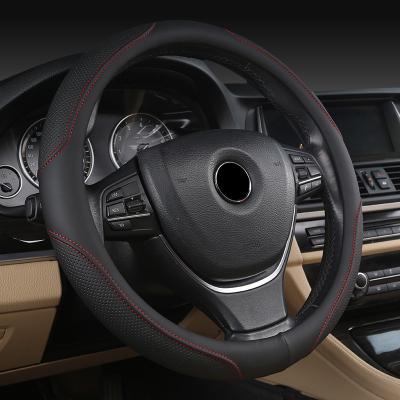 China Perfect Fit Popular Leather Car Steering Wheel Cover Customize Customized Logo 38cm Universal Anti Slip Cover Soft Auto Accessories for sale