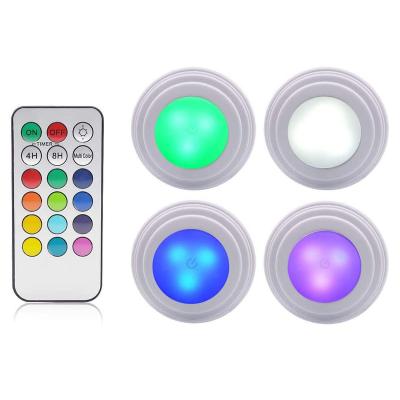 China Modern Wireless Color Changing LED Puck Light 4 Packs With Remote Control For Under Cabinet Light Stick On Lights for sale