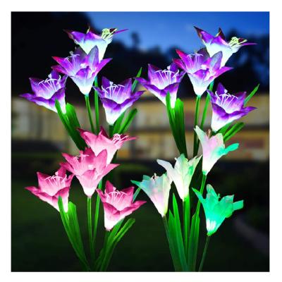 China Lily Flower Multi-Color Changing LED Garden Lights Outdoor Solar Stake Lights Solar Powered Landscape Light for sale