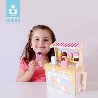 China Udeas eco-friendly montesori toys diy wooden toys cheapest wooden dolls role play set ice cream for sale