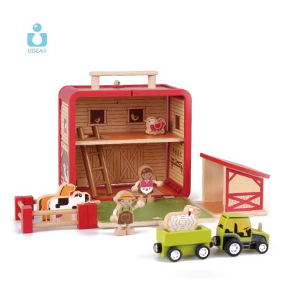 China Educational Wooden Toy Role Play Farm Wooden House Pretend Toys Quality Eco-friendly Material Children Set Wooden Barn Toys for sale