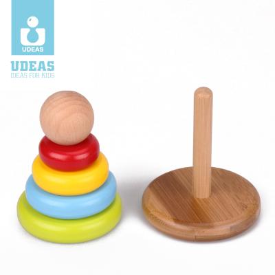 China Water Varnish Quality Educational Toys Bamboo Stacking Building Block Montessori Rainbow Tower Toys For Children for sale