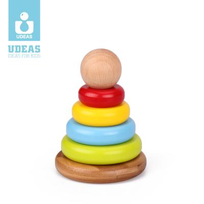 China Water Glaze High Quality Eco-Friendly Bamboo Stacking Ring Rainbow Tower Toys Baby Montessori Educational Toy for sale