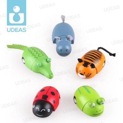 China Water Varnish Wooden Animals Car Pull Back DIY Ladybug Wooden Toys for sale