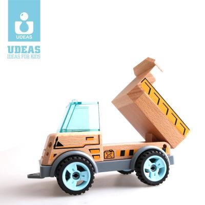 China Water Varnish Toy Car Construction Engineering Wooden Educational Toy Vehicles WoodenTruck Pull Back Toys for sale