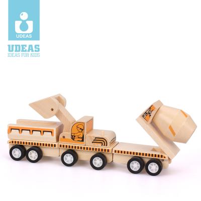 China Water friendly varnish+eco Udeas montesori toys Car-Excavator diy wooden car DIY wooden transformable vehicle wooden toys truck for sale