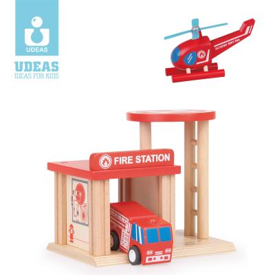 China Assembly Games For Kids Wooden Toys Safety Building Blocks Sets Wooden Toy Fire Station for sale