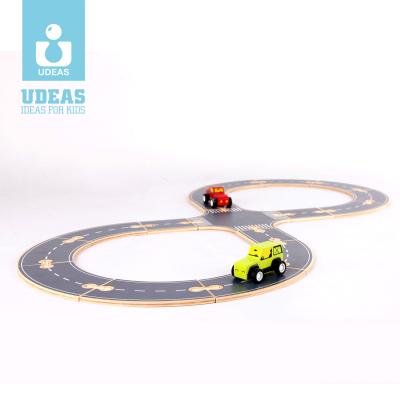 China Water Varnish Quality Kids Educational Wooden Track Set Wooden Toy Car Slotting Track Set Diy Assemble Toys for sale