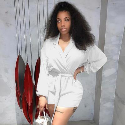 China 2021 Viable Women's Shirts Fall Collar Rompers Loose Fit Notched Elegant Romper White Long Sleeve for sale