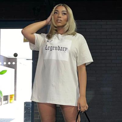 China Breathable Fashionable Letter Printed Loose Tees Dress Women Casual White Crew Neck Long T-shirt Dress For Women - SM for sale