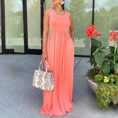 China Viable Pure Color Dresses Sleeveless Casual Wear Long Dresses Women Fashion O Neck Maxi Summer Dress for sale