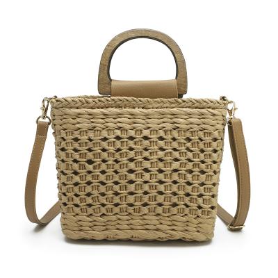 China Fashion Woven Straw Bags for Women Summer Beach Handmade Travel Purse Female Bead Chain Rattan Cross - Body Bag for sale