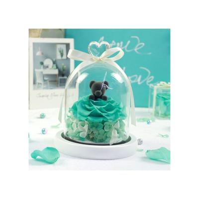 China Romantic Well-preserved Rose Flower With Love Bear Dome Glass Valentine's Day Gift for sale