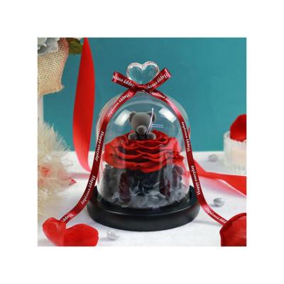 China Romantic Love Bear Eternal Flower Glass Rose Creative Gift Valentine's Day Gift For Mother for sale