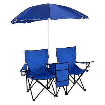 China Modern Portable Beach Camping Double Folding Chair, Outdoor Table Beach Chair Sun Shade With Umbrella for sale