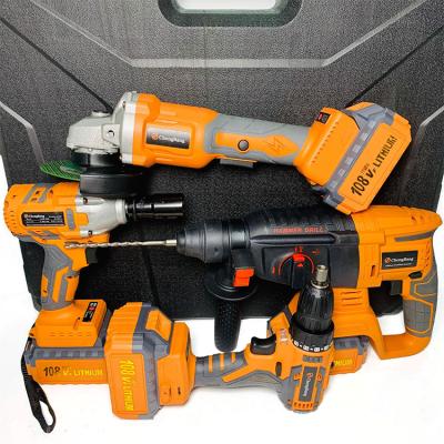 China Hot Sale 4pcs Angle Grinder Professional Cordless Rechargeable Impact Wrench Drill Kit Lithium Electric Power Tool Set of Machine Tool Combination Kits for sale