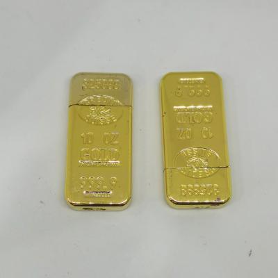 China ZH301 Refillable Gold Bar Shape Strong Gas Lighter Cigarette Flaming Fire Lighter for sale