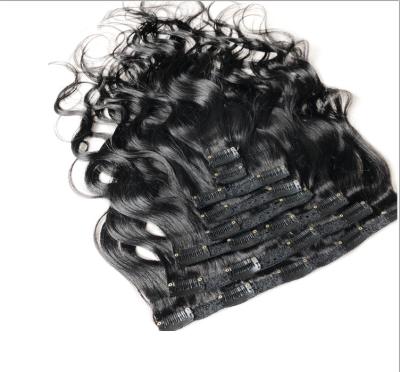 China Brazilian Remy Hair Natural Black Color Body Wave Hair Cuticle Aligned Tangle Free Clip In Hair Extensions for sale