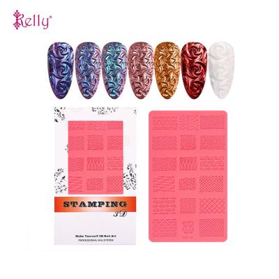 China Nail Beauty New Arrival 3D Embossed Silicone Printing Plastic Stamp Nail Art Transfer Template for sale