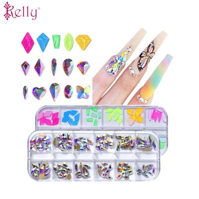 China Magic Glass Accessories Art Diy Diamond Manicure Water Drill 12 Grid Nail Stickers Silver Flat Bottom ab Nail Decoration for sale