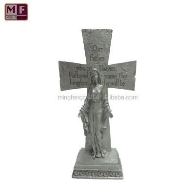 China Religious Statue Newest Polyresin Customized Christian Figurine Stand Slivery On Decor Cross Religious Wholesale for sale