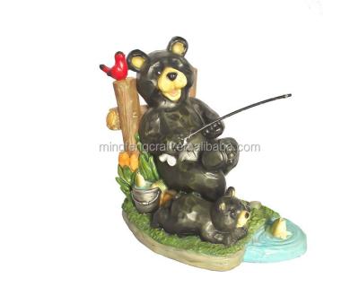 China America Resin Fishing Bear Figurines Garden Decoration for sale