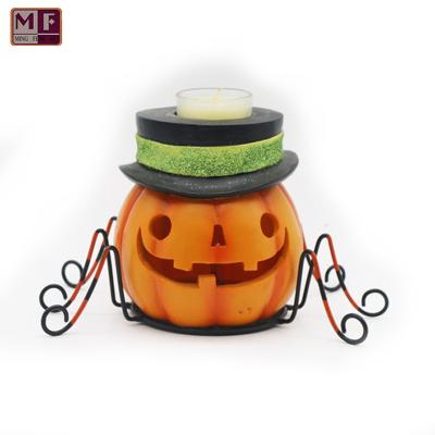 China Pumpkin Polyresin Pumpkin Spider Candle Holder Crafts for sale