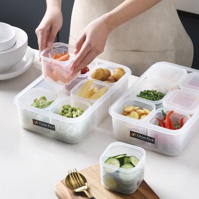 China Viable clear plastic kitchen refrigerator storage box food container seal with cover including 6 inner boxes for sale