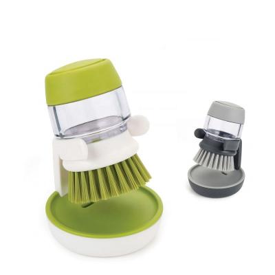 China Sustainable Dish Brush With Soap Dispenser Kitchen Scrub Brushes Dish Scrubber With Rack Drip Tray for sale