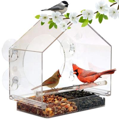 China 2021 New Design Non-automatic Gerdern Accessories AcrylicTransparent Outdoor Bird Feeder With Suction Cup for sale