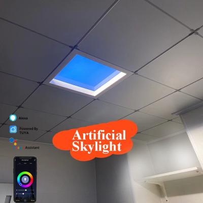 China 110V-240VAC Input Power Range LED Skylight Panel with Tuya WiFi BT Control and Ceiling Reserve Height 350mm for sale