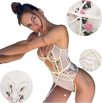 China Hot Selling Quality Lace Embroidery Bodysuit Women Mesh Classic Embroidery Womens Lace Bodysuit Sexy Lingerie for sale