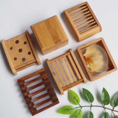 China Wooden Box Tray Holder Container With Drain Natural Portable Bamboo Soap Dish Soap Dish For Bathroom Kitchen Sink for sale