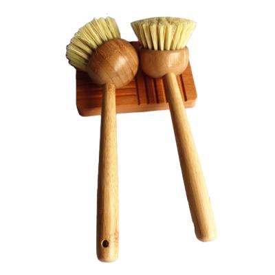 China Sustainable Dish Scrub Brush Dish Cleaning Brushes With Natural Fiber Sisal Stiffens Bamboo Handle Kitchen Kit for sale