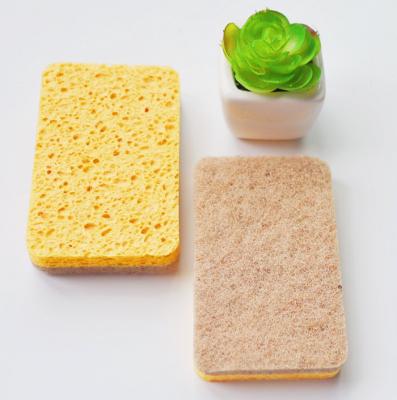 China Biodegradable Mesh Natural Eco Friendly Reusable Microfiber Scrub Clean Cellulose Sponge Scrubber Kitchen Sponges Cleaning for sale