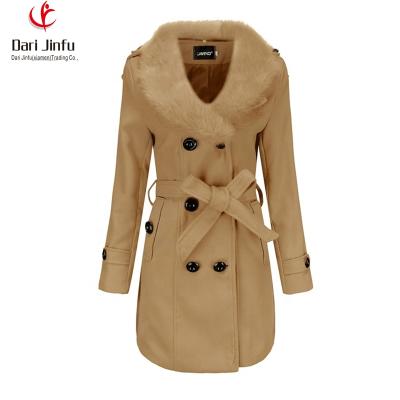 China Women's Winter Double Breasted Coat Long Style Fur Collar Coat Viable Warm Women's Style With Belt for sale