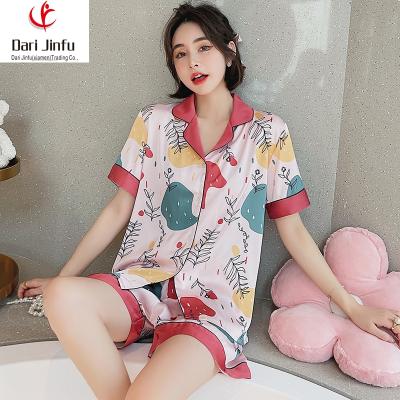 China Korean silk two-piece home pajamas new 2021 thin QUICK-DRY ice silk short-sleeved shorts for sale