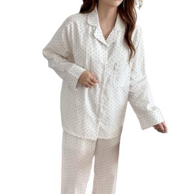 China 2021 New Home Style QUICK DRY Essential Dots Pajamas Women Two Piece Long Sleeve Pants for sale