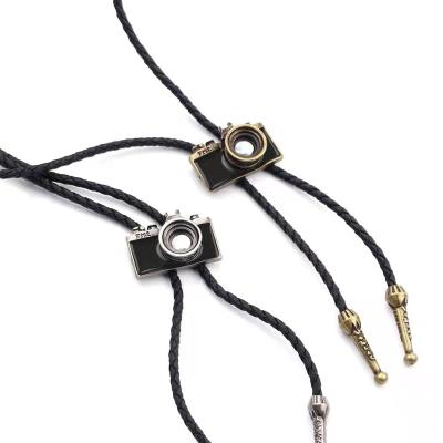 China New Retro Fashion Hand Knitted Rope Camera Necklaces Trendy Long Leather Sweater Chain Necklace for sale