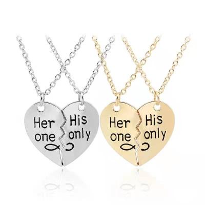 China Fashionable Hot Selling Valentine's Gifts Pairs Half Heart Pendant Couples Love Chain Necklaces For Couples for sale