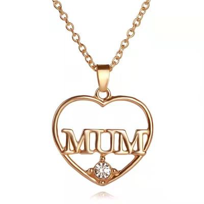 China Best Selling Trendy Alloy Crystal Heart Pendant Necklace Hollow Necklace For Mom for sale