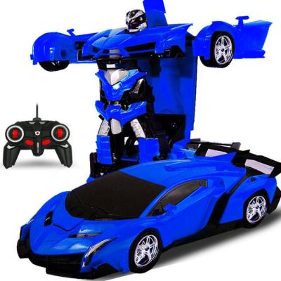 China Battery Operated Toy Electric Rc Car Sports Car Transformation Robot Remote Control Deformation Car Rc Toy Shockproof Robots for sale