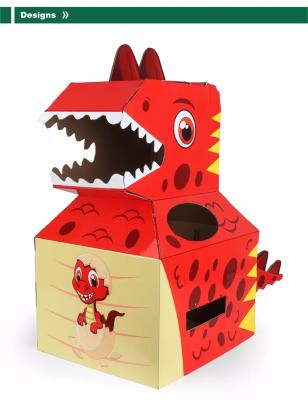 China Tik Tok Dinosaur Animal Costume Hot Sell Wearable Cardboard Eco-friendly Non-Toxic Cardboard Dinosaur DIY For Kids for sale