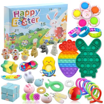 China Eco-friendly Material Surprise Kids Gift 24 Days Easter Countdown Calendar Toys Set Cartoon Egg Lucky Blind Box Fidget Advent Animal Calendar for sale