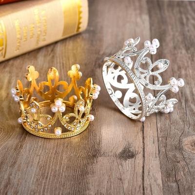 China Pearl Bridal Tiara For Girls Crown Tiara Birthday Round Gold Bridal Decoration Pearl Small for sale