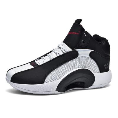 China Shock Absorption Fashion Durable Leather Material Outdoor Basketball Shoes For Men 2021 for sale