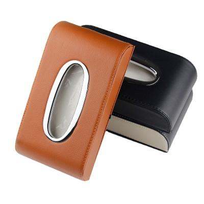 China ABS+Fiber Luxury Cute Leather Car Napkin Box Tissue Container Paper Tissue Box Holder for sale