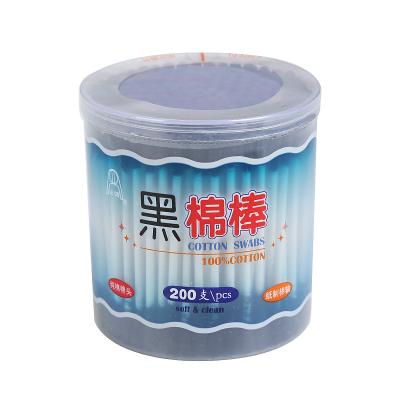 China Wholesale Charcoal Bamboo Factory Makeup Ear Hollowing Out Disposable Black Double Cotton Swab for sale